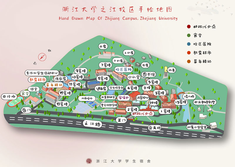 浙江大学之江校区手绘地图